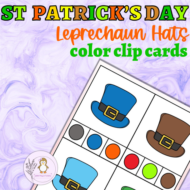 St Patrick's Day Color Clip Cards Leprechaun Hats Color Flash Cards Learn Colors