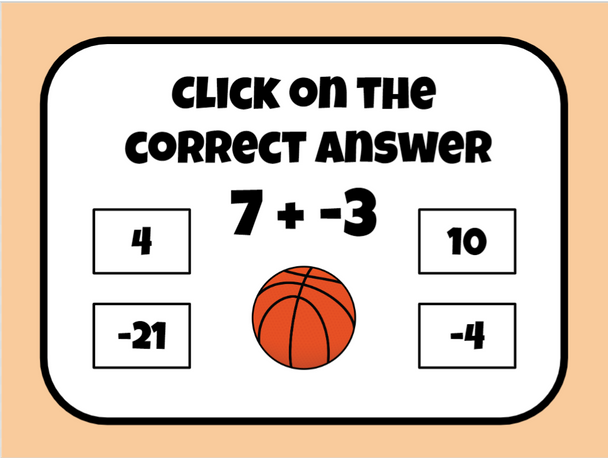 Integer Slide Math Game - Basketball-Themed