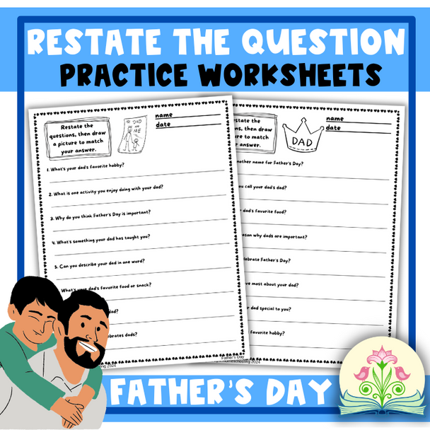 Restating the Question RACE Writing Strategy Practice Worksheets | Father's Day