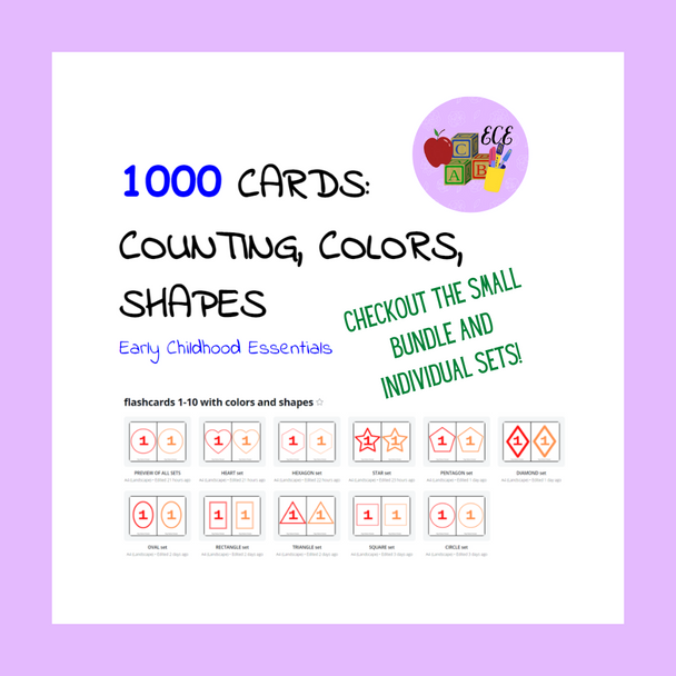 LARGE bundle (10 shapes, 10 colors, numbers 1-10, 1000 flashcards)