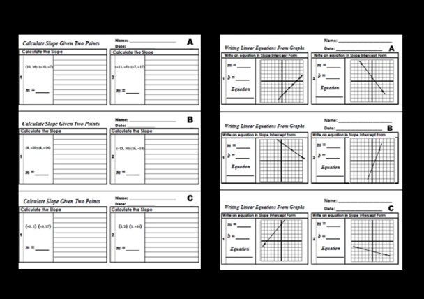 Linear Equations Slope Intercept Standard Form Exit Tickets Formative Assessments