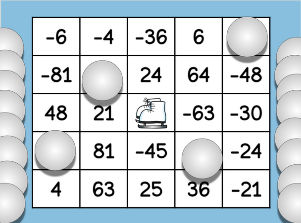 Integer Multiplication Bingo - digital and printable - Winter-Themed