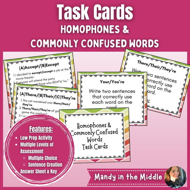 Task Cards: Homophones & Commonly Confused Words