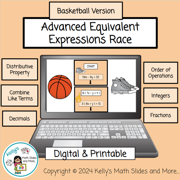 Advanced Equivalent Expressions Race - Basketball-Themed - Digital and Printable