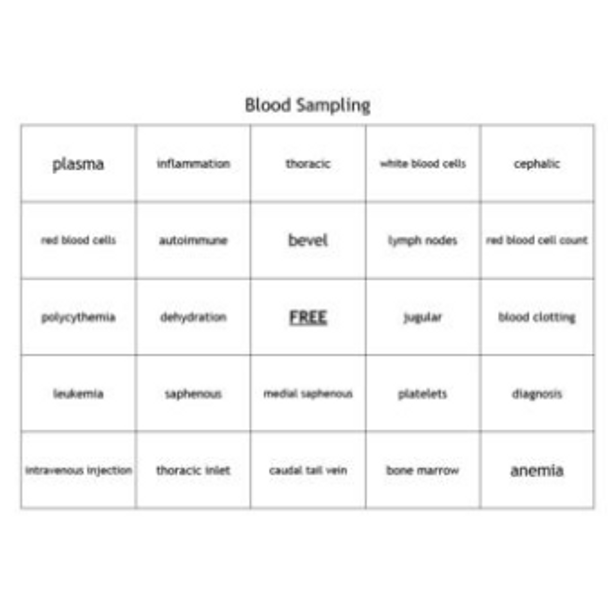 "Blood Sampling" Bingo set for a Veterinary Science Course