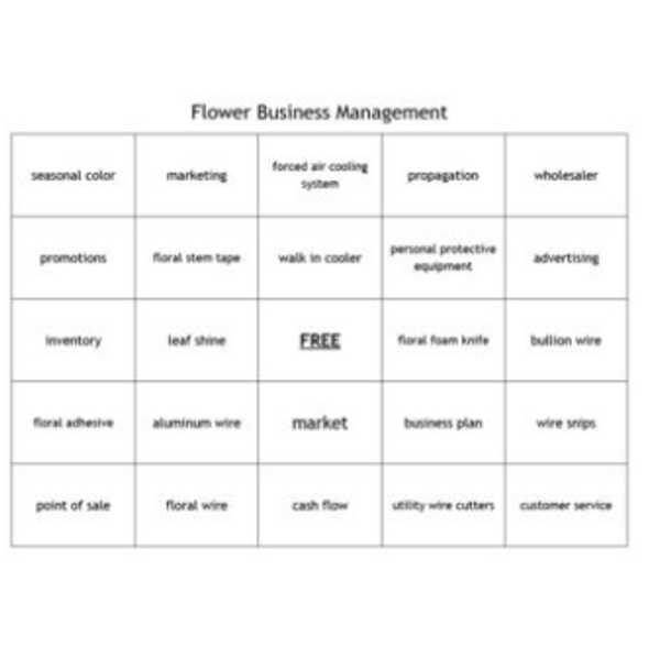 "Flower Business Management" Bingo set for a Floral Design Course