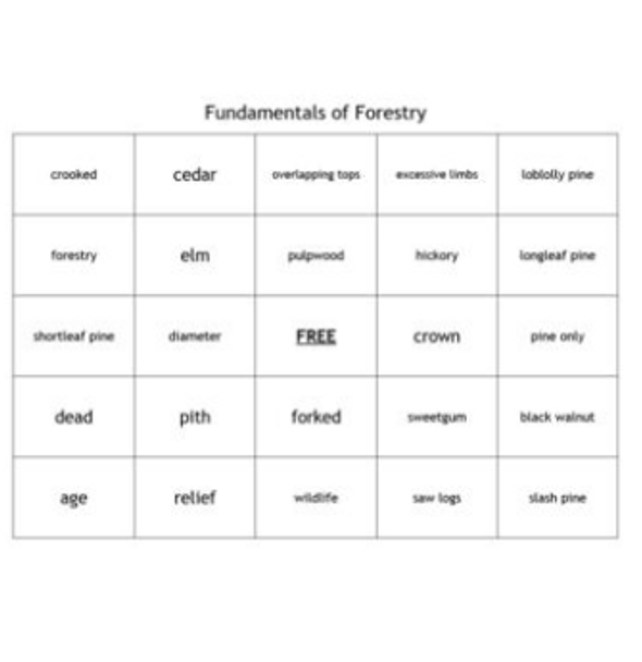 "Fundamentals of Forestry" Bingo set for a Natural Resources Course