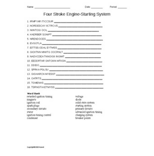 Four Stroke Engine Starting System Word Scramble