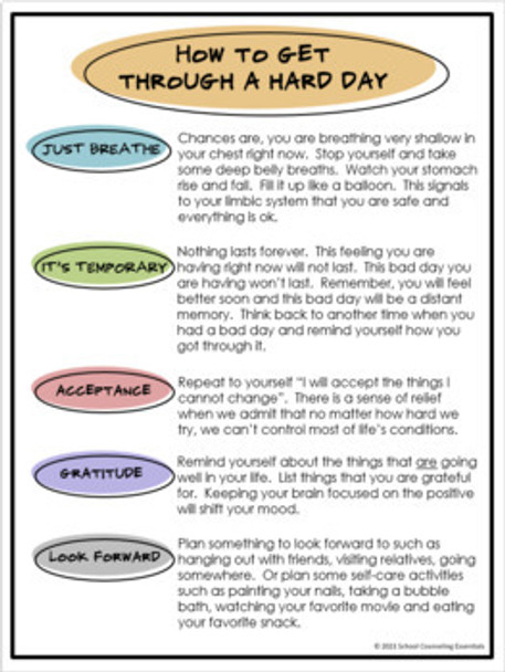 Resiliency FREE handout for students- middle & high school counseling