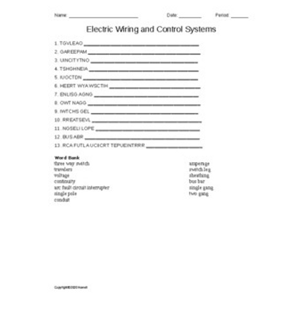 Electric Wiring and Control Systems Word Scramble