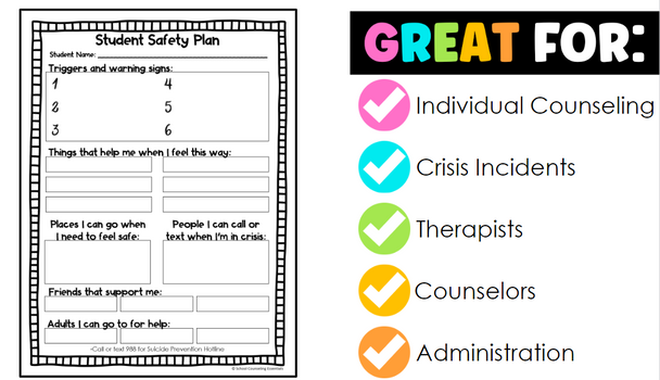 Crisis Plan Safety Plan Self Harm Counseling 10 Forms for Teens