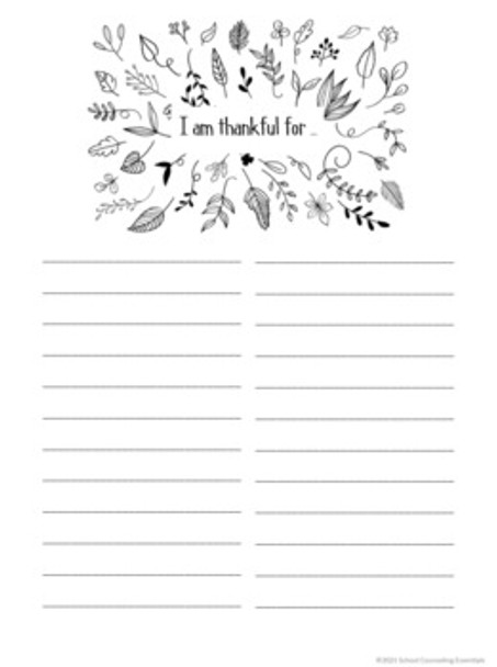 Gratitude List- Thankful List- for Teens in Middle & High School