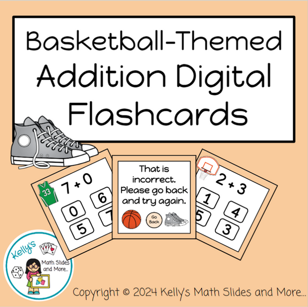 Addition Digital Flashcards - Basketball-Themed