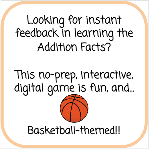 Addition Digital Flashcards - Basketball-Themed