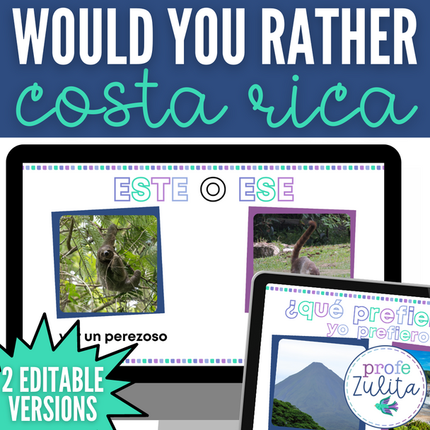 Spanish This or That Game - Costa Rica Would You Rather? Slides, Gallery Walk