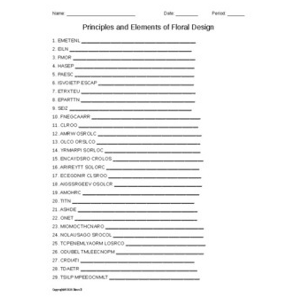 Principles and Elements of Floral Design Word Scramble