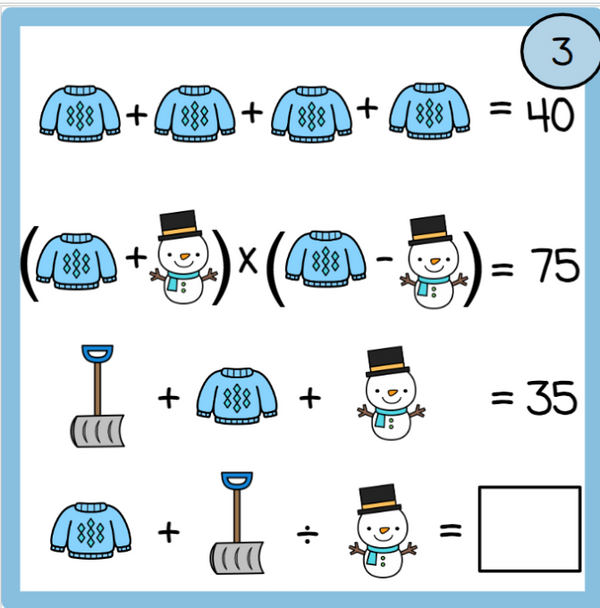 Order of Operations Logic Picture Puzzles - Winter-Themed