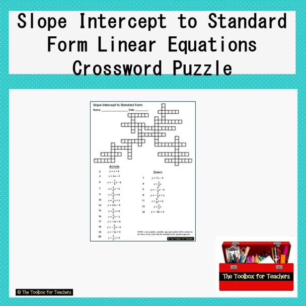 Slope Intercept Standard Form Linear Equations Crossword Puzzle Review Sub Day