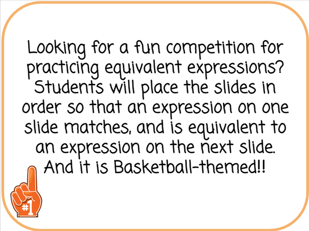 Basketball-Themed Equivalent Expressions Race - Digital and Printable