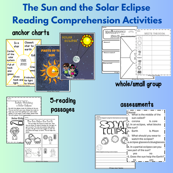 The Sun and Solar Eclipse Reading Comprehension Activities