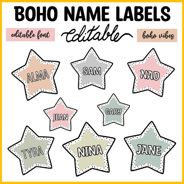 Boho Neutral Spotty Stars Student Name Labels, Classroom Labels, Name Tags