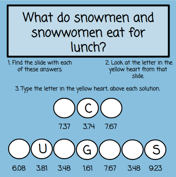 Winter-Themed Adding and Subtracting Decimals with Number Chips - Digital and Printable