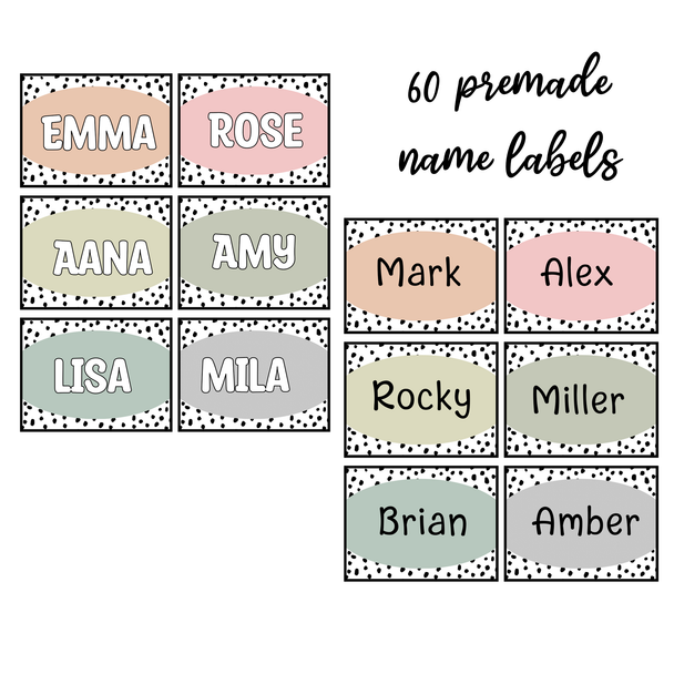 Printable Spotty Boho Neutral Student Name Labels, Editable Classroom Labels