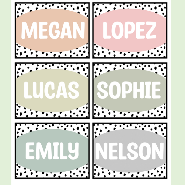 Printable Spotty Boho Neutral Student Name Labels, Editable Classroom Labels