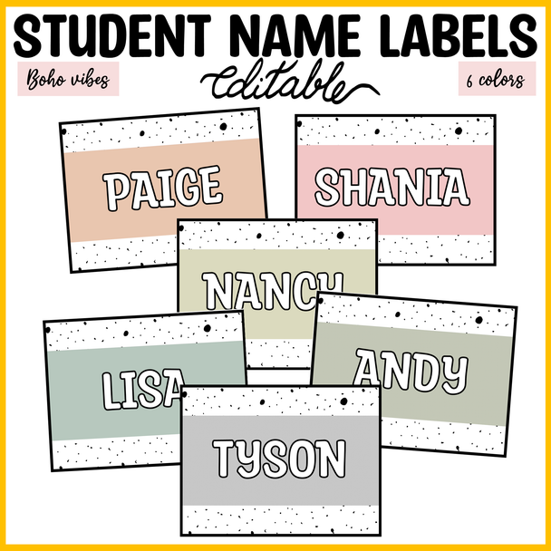 Printable Student Name Labels, Editable Classroom Labels, Name Tags, Labels