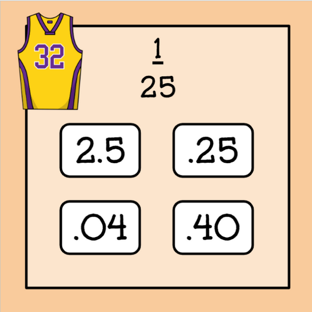 Basketball-Themed Fractions/Decimals/Percentages Conversion Slide Game