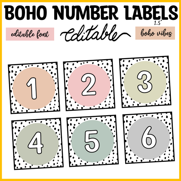 Printable spotty Boho Number Labels, Classroom Calendar Number
