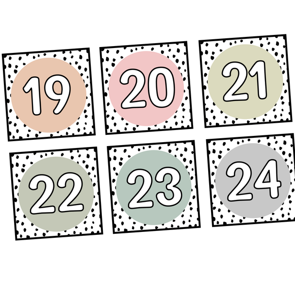 Printable spotty Boho Number Labels, Classroom Calendar Number