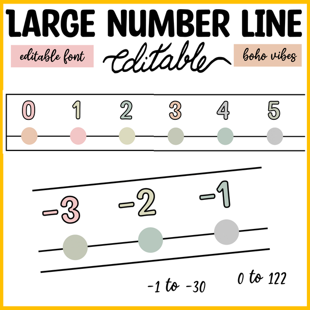 Printable Boho Neutral Large Number Line, Number Line Wall Display