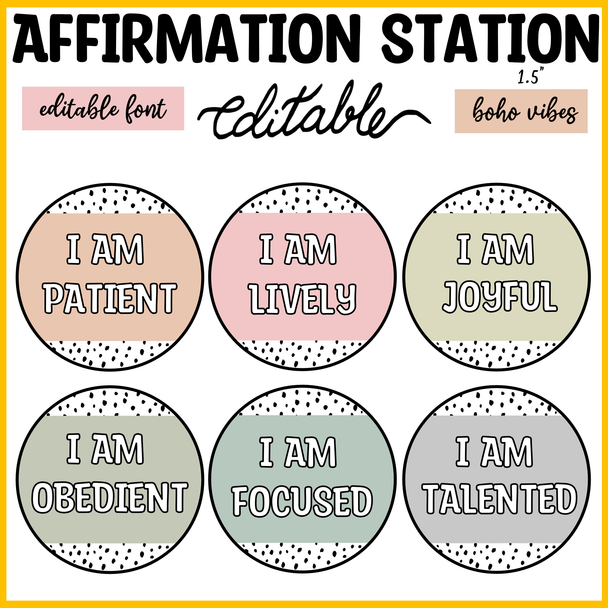 Printable Boho Neutral Spotty Student Affirmation Cards, Affirmation Labels