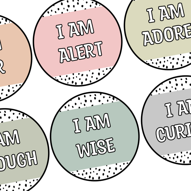 Printable Boho Neutral Spotty Student Affirmation Cards, Affirmation Labels