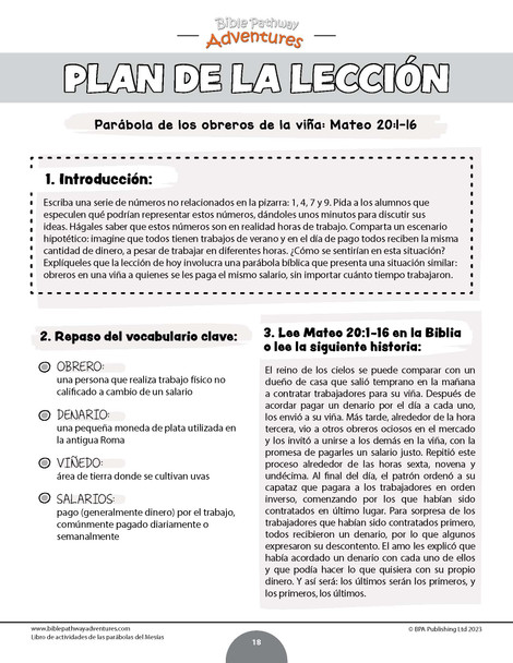 Libro de actividades de las parábolas del Mesías