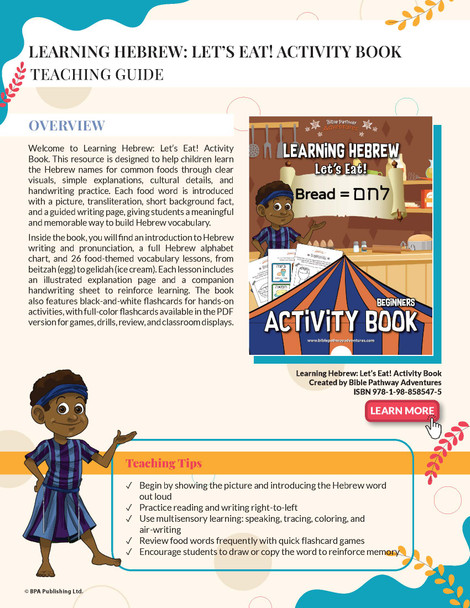 Learning Hebrew: Let's Eat! Activity Book