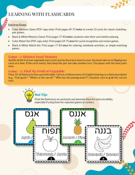 Learning Hebrew: Fruit &amp; Vegetables Activity Book