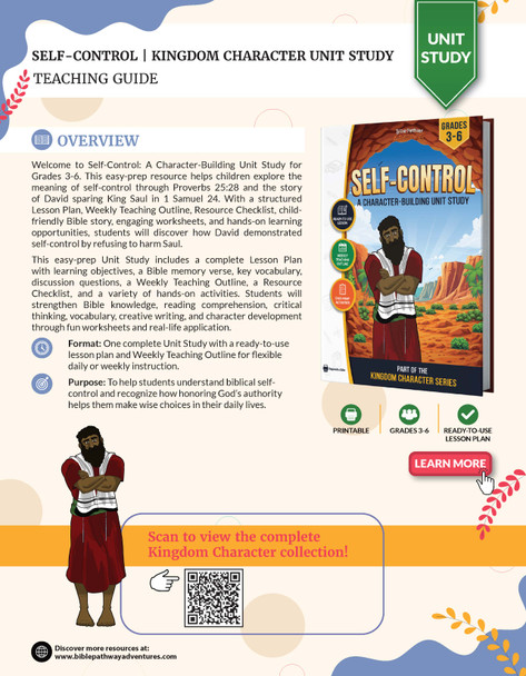 Self-Control Bible Character Unit Study for Grades 3-6 | David Spares King Saul