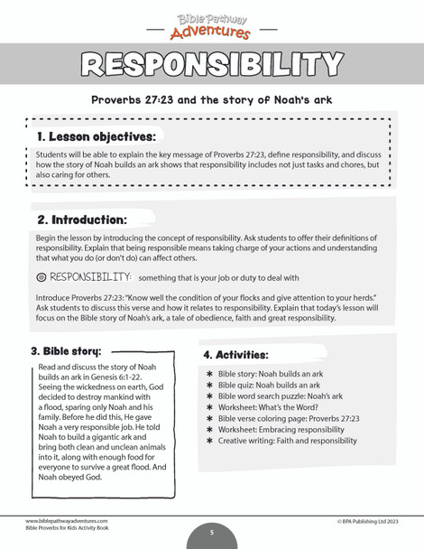 Responsibility: Bible Activity Book for Kids