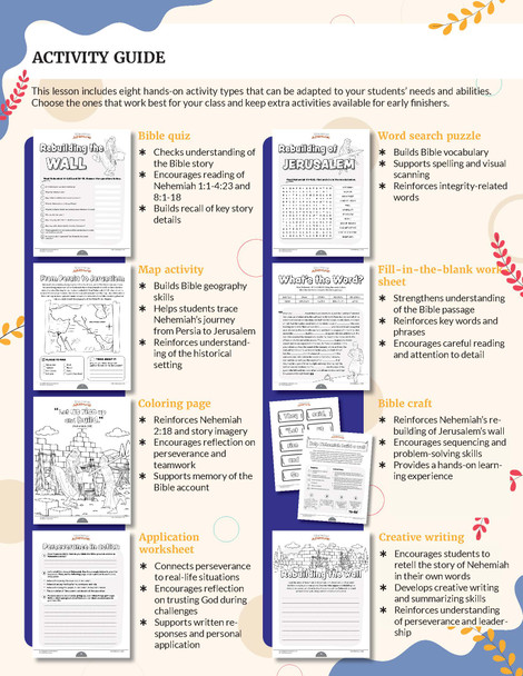 Perseverance Bible Character Unit Study for Grades 3-6 | Nehemiah Rebuilds Jerusalem