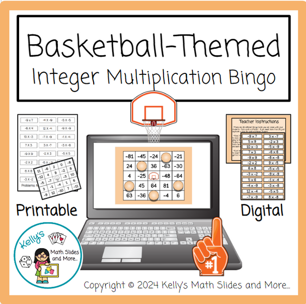 Basketball-Themed Integer Multiplication Bingo Game