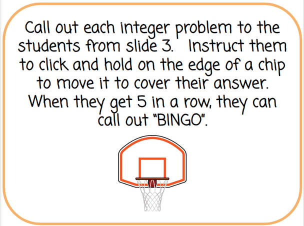 Basketball-Themed Integer Multiplication Bingo Game