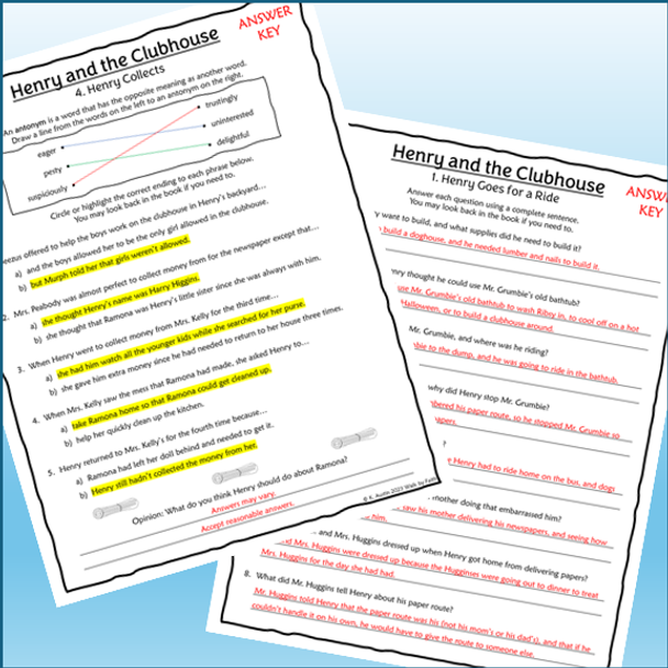 Henry and the Clubhouse Novel Study