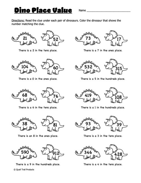 Grade 2 MATH Worksheets | Dinosaur Theme