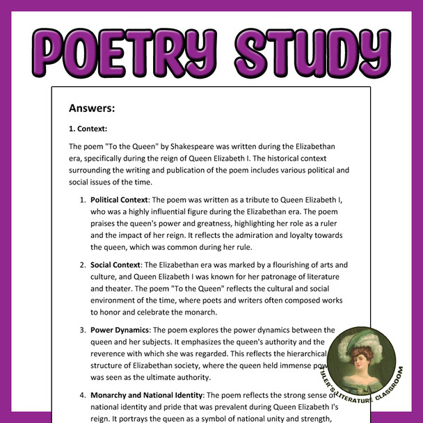 To the Queen Poetry Study Analysis of Shakespeare's Masterpiece for High School