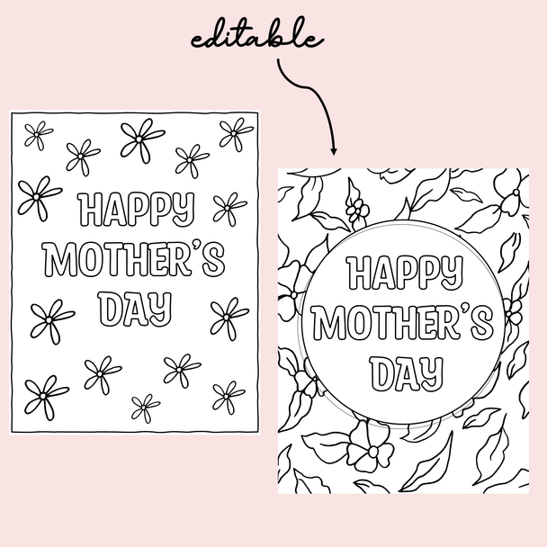Mother's Day Coloring Worksheets, Coloring Pages for Kids, Editable
