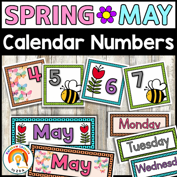 May Calendar Numbers | May Calendar Cards | May Calendar 2024 | Spring Numbers