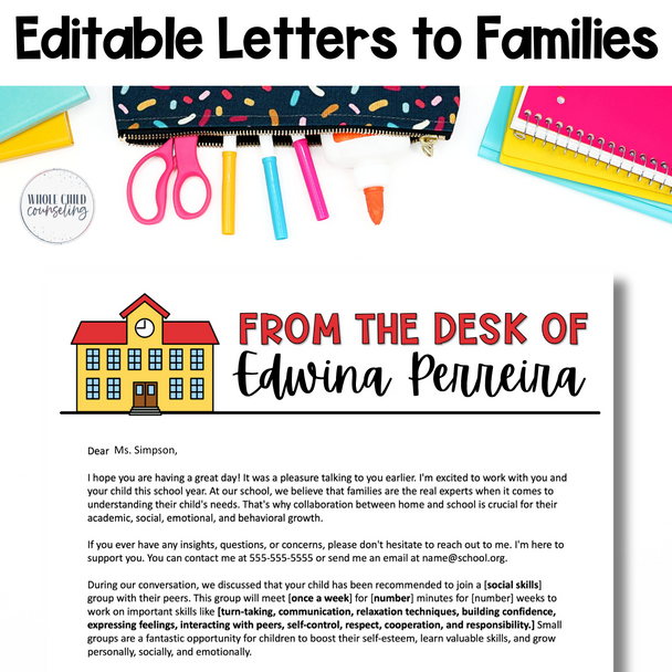 School Counselor Editable Letters Handouts and Forms for Parent Communication