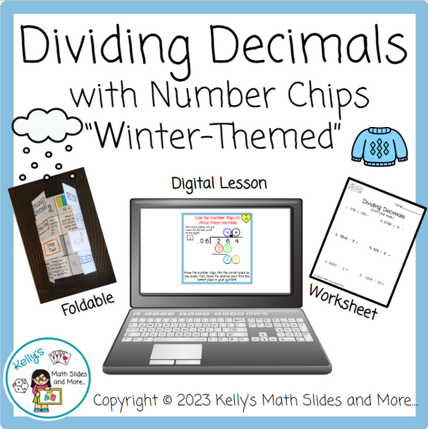 Winter-Themed Dividing Decimals with Number Chips - Digital and Printable